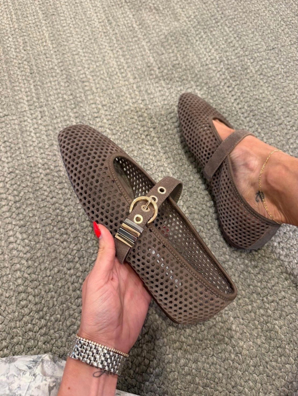 The perforated suede gives these chocolate brown flats a lighter feel than a traditional closed shoe, which makes them perfect for transitioning into fall. The adjustable Mary Jane strap keeps them secure, while the gold hardware adds just enough polish for denim, dresses, or office outfits.

perforated suede flats, chocolate brown shoes, Mary Jane flats, breathable fall shoes, adjustable strap flats, gold buckle shoes, transitional footwear, comfortable flats, office outfit shoes, neutral accessories, annabrstyle

#LTKootd #LTKTravel #LTKmomlife