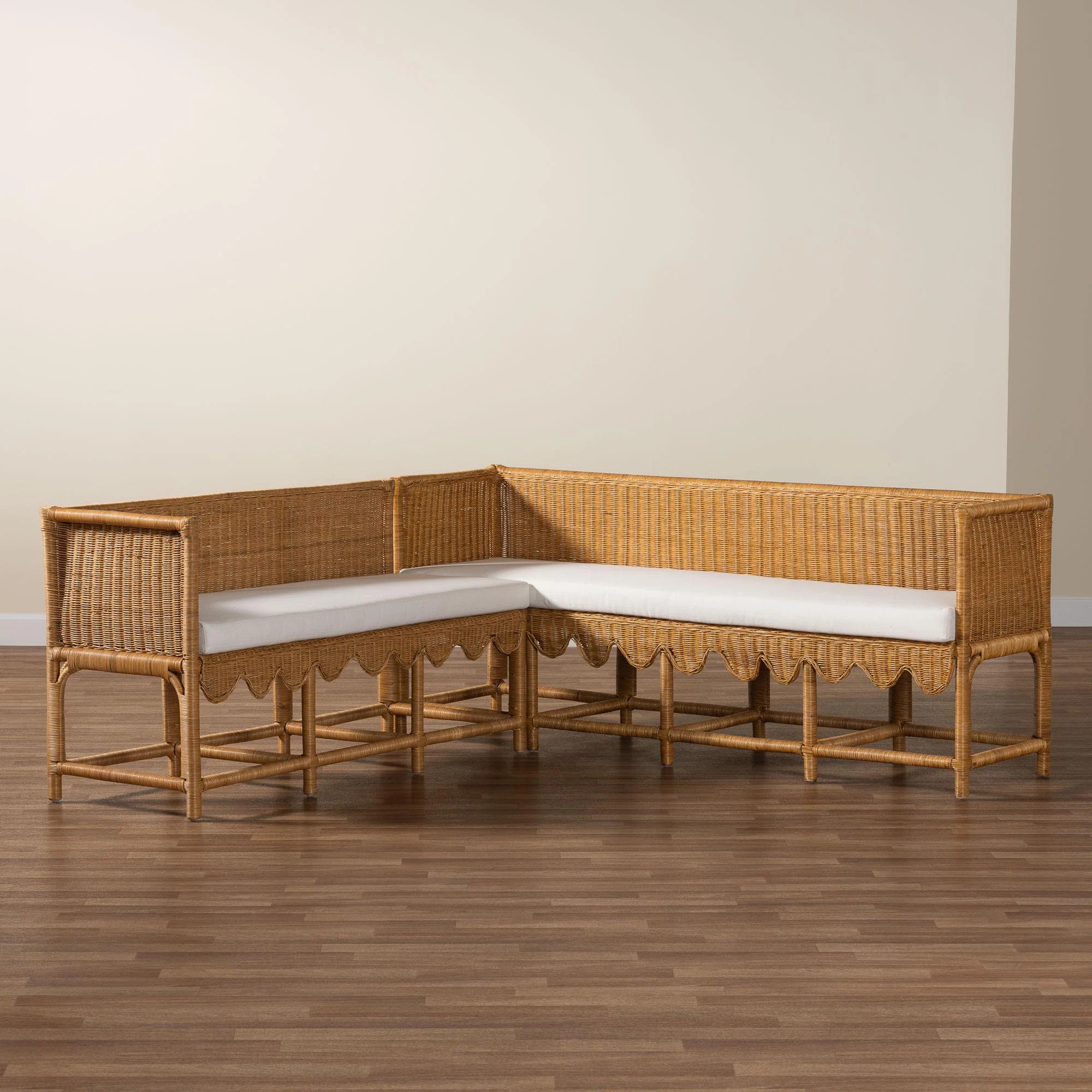 Caiene Bohemian Scallop Light Honey Rattan 2-Piece Dining Nook Set | Wayfair North America