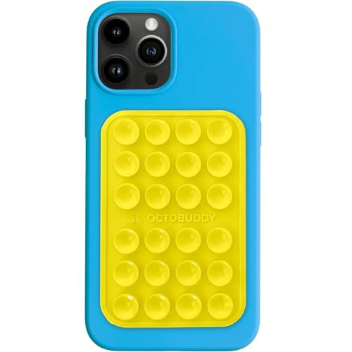 OCTOBUDDY Classic MAX - Silicone Suction Phone Case Adhesive Mount - Hands-Free, Strong Grip Holder for Selfies and Videos - iPhone and Android Compatible - 2.6″ x 3.9″, Canary Yellow | Amazon (US)