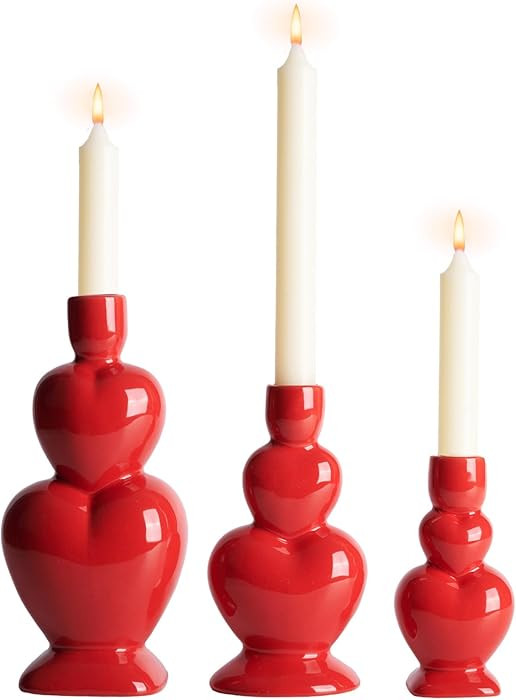 DN DECONATION Taper Candle Holder Set of 3 - Valentine's Day Candlestick Holders Wedding Decor, R... | Amazon (CA)