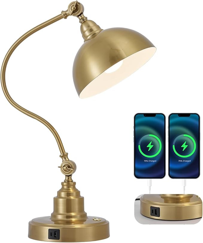 Vintage Brass Gold Desk Lamp Decorative Table Lamp for Home Office Living Room Bedroom Desk Light... | Amazon (US)