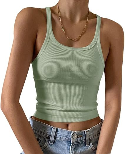 Artfish Women's Sleeveless Tank Top Form Fitting Scoop Neck Ribbed Knit Basic Cami Shirts | Amazon (US)