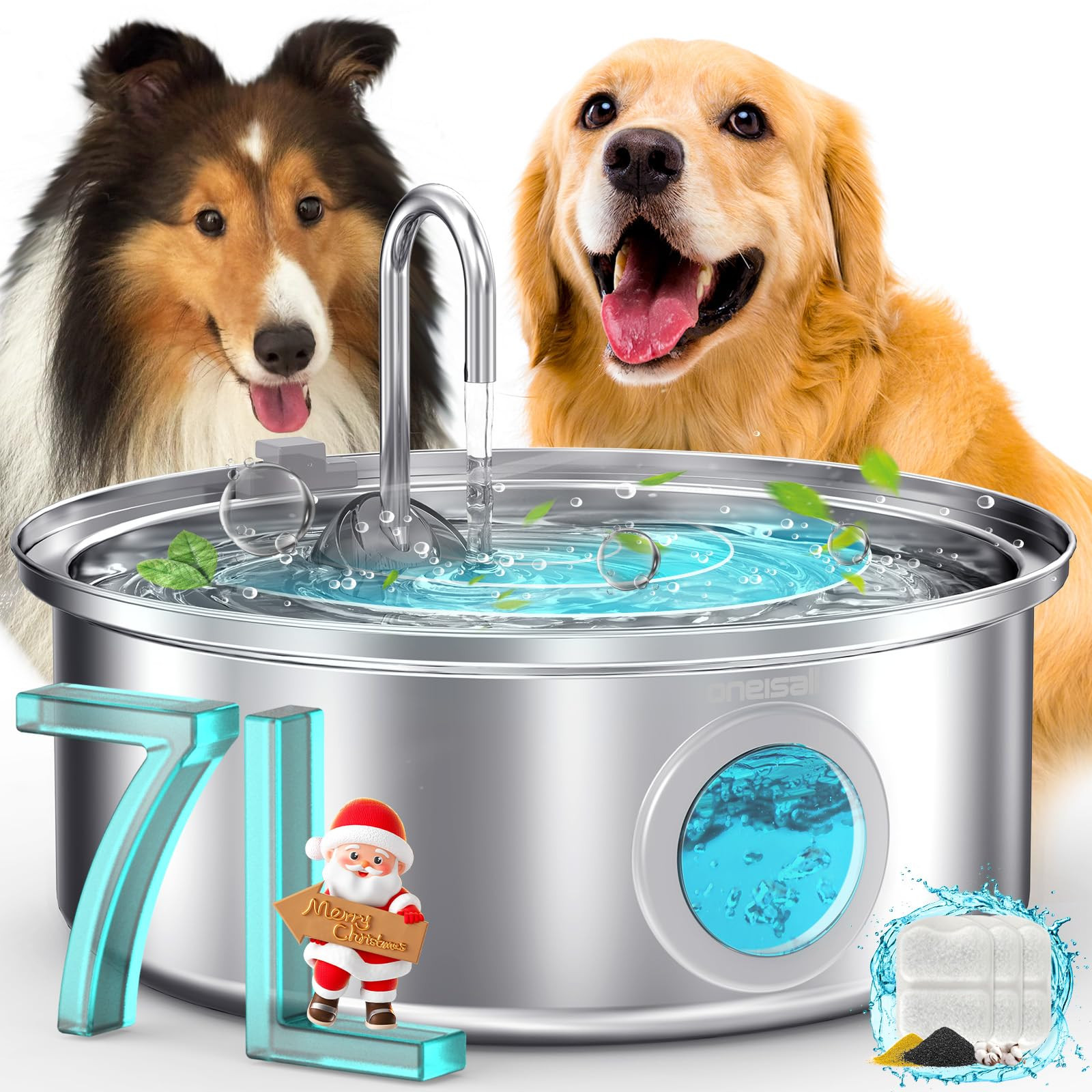 oneisall Fuente de agua para perros, fuente de agua silenciosa para perros, 7 litros/230 oz/1.8 g... | Amazon (US)