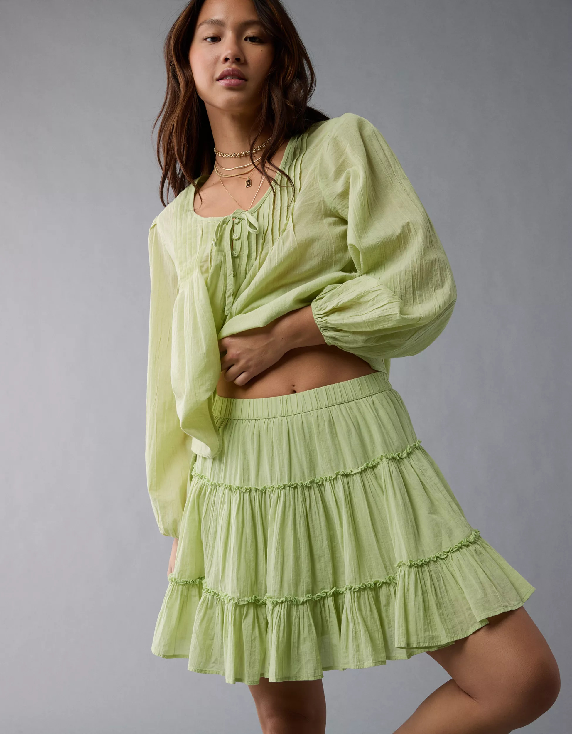 AE High-Waisted Tiered Mini Skirt | American Eagle Outfitters (US & CA)