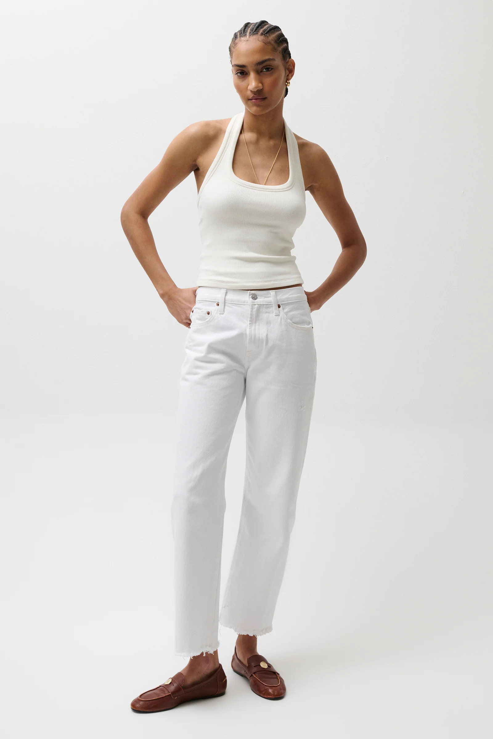Lexi Mid Rise Bowed Straight Jean - Luxe White Vintage | Pistola Denim