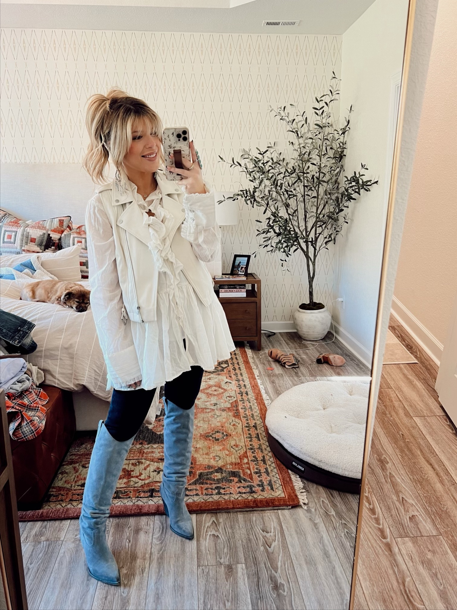 Outfit Details
Vest - old Anthro (they still have black on clearance)
Top- Free People
Boots -Vince Camuto 
Pants -Walmart maternity
Earrings- Goldie Lew  


#LTKstyletip #LTKbump #LTKshoecrush