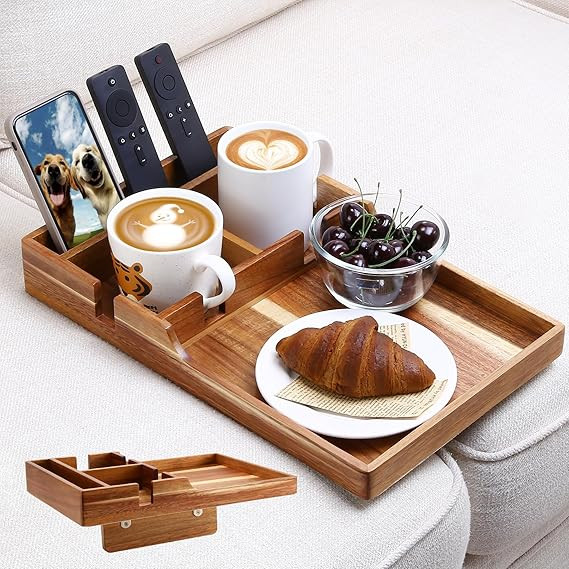 Nnewvante Couch Tray Insert with Cup Holder,2-in-1 Insert & Flat Sofa Organizer Acacia Wood with ... | Amazon (US)
