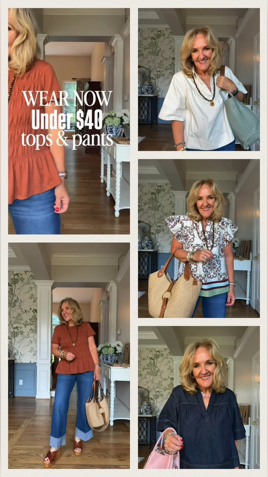 Smocked top size large I don’t like the smocking tight on me
Printed blouse size small
The denim tops I’m in a medium
Wide cuff denim size 8 fit size
Bandana jeans size medium 
Linen ish pants size medium 

Business casual teacher outfits wide cuff denim 

#LTKOver40 #LTKSaleAlert #LTKootd