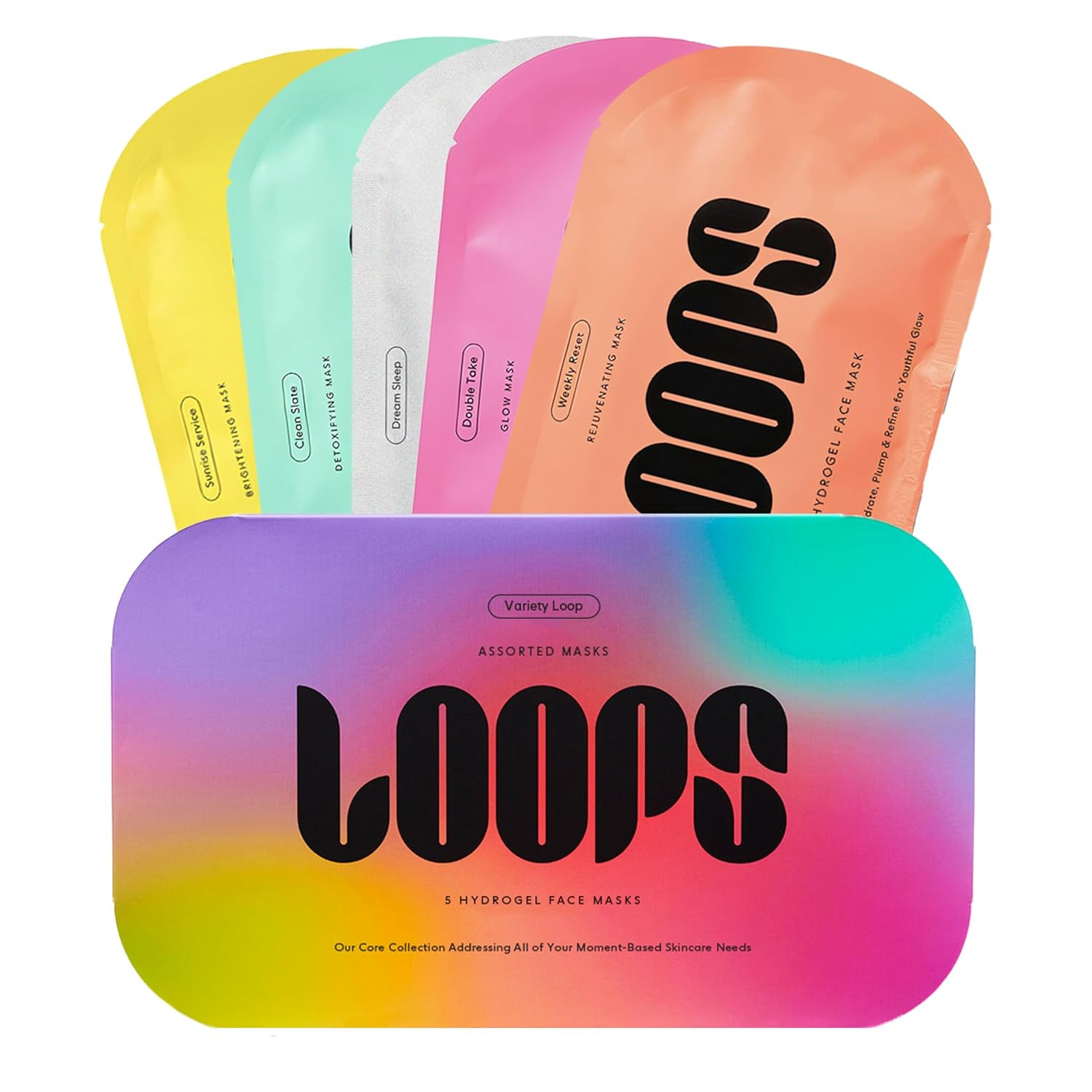 LOOPS VARIETY LOOP KIT - The Best Hydrogel Face Masks for Every Skin Moment - Comes With Five Masks for Brightening, Detoxifying, Repairing, Glowing, and Rejuvenating - For All Skin Types - 5 Pc | Amazon (US)