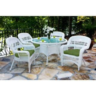Portside 5-Piece White Wicker Outdoor Dining Set with Husk Hunter Cushions (Wicker Chair and Dini... | The Home Depot