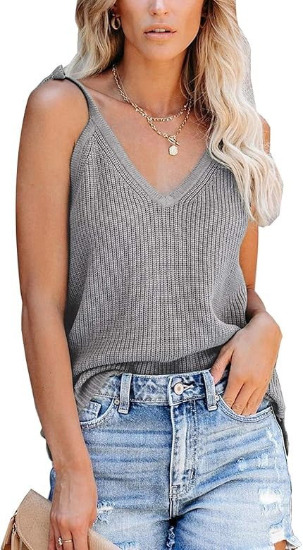 Ancapelion Women's Colour Block Knitted Cami Top Spaghetti Straps Tank Tops Summer Striped Jumper... | Amazon (UK)