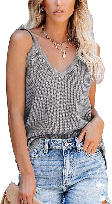 Ancapelion Women's Colour Block Knitted Cami Top Spaghetti Straps Tank Tops Summer Striped Jumper... | Amazon (UK)