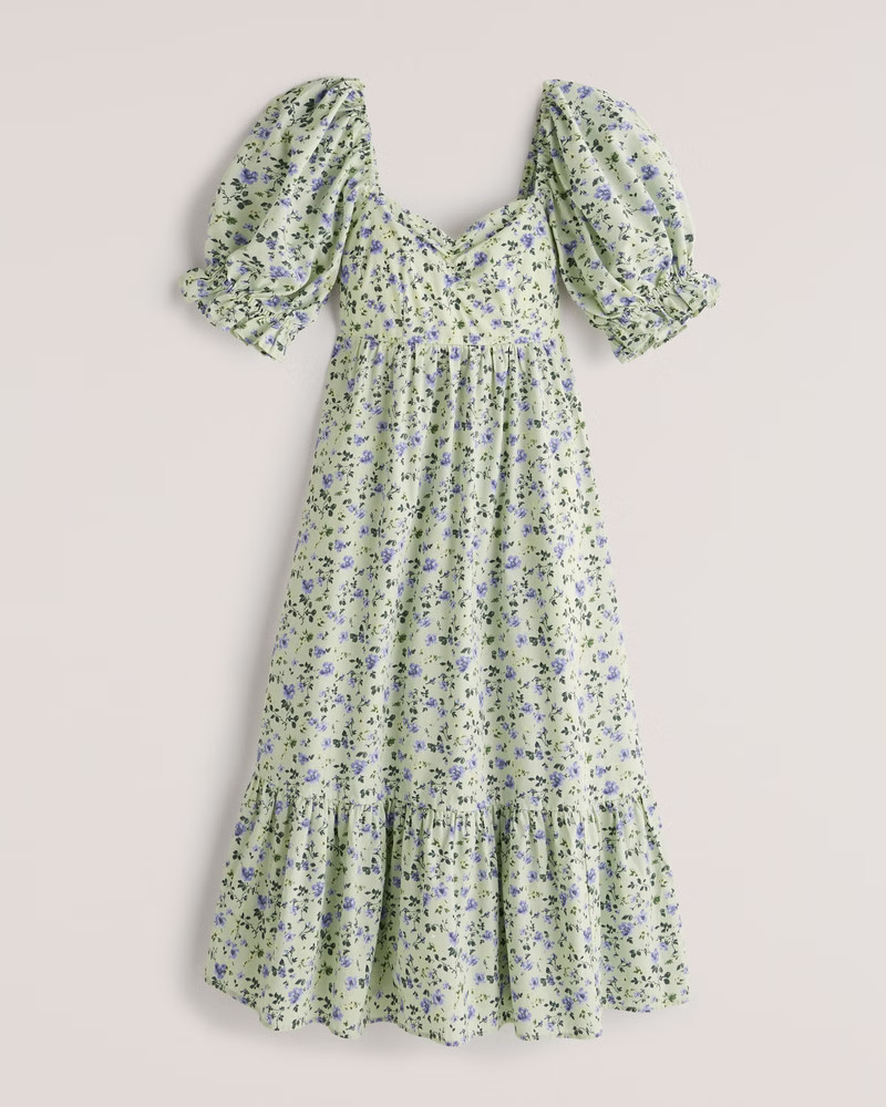 Puff Sleeve Poplin Midi Dress | Abercrombie & Fitch (US)