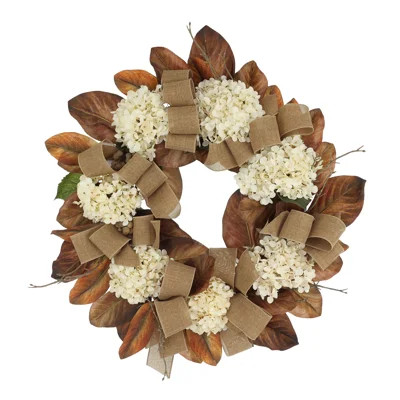 28" Fall Wreath with Hydrangeas and Burlap Bows | Perigold