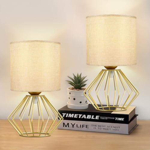 Hamilyeah Gold Table Lamps Set of 2, Modern Bedside Lamps with Fabric Shade, Simple Table Lamps for Bedroom, Living Room, Office, Desk Lamp for Night Stand | Amazon (US)
