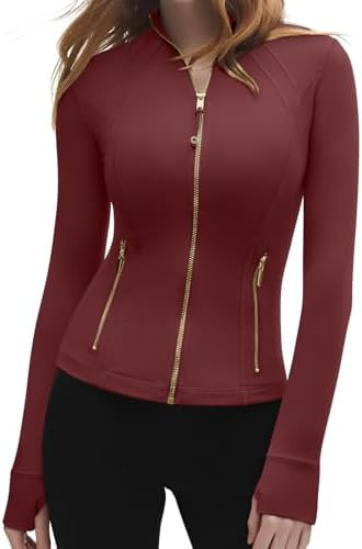 SUUKSESS Women Golden Full Zip Up Workout Cropped Jackets Lightweight Athletic Yoga Tops | Amazon (US)