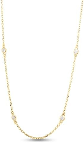 Yard Station Necklace Layering Dainty Chain for Women 0.60 To 1.60 CT | 2.9MM Round Moissanite in... | Amazon (US)