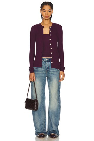 Classic Cardigan Gold Button in Aubergine | Revolve Clothing (Global)