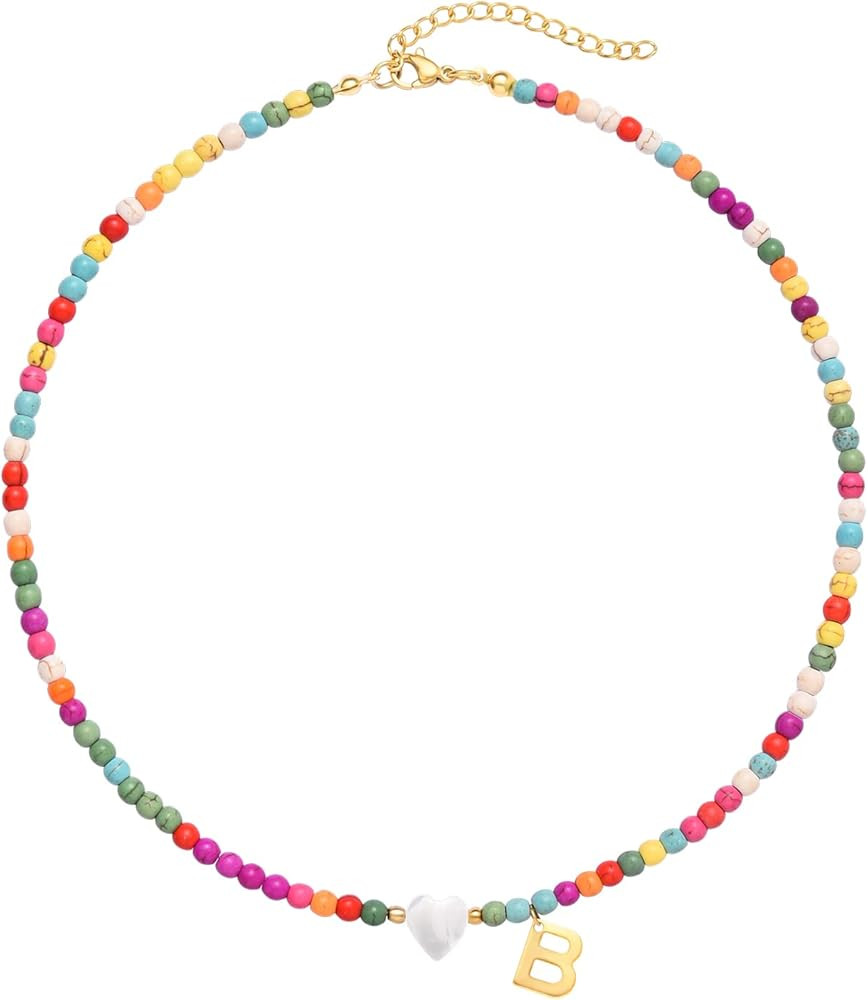 Wellike Initial Necklaces for Women Colorful Beaded Choker Necklace Stainless Steel 18K Gold Plat... | Amazon (US)