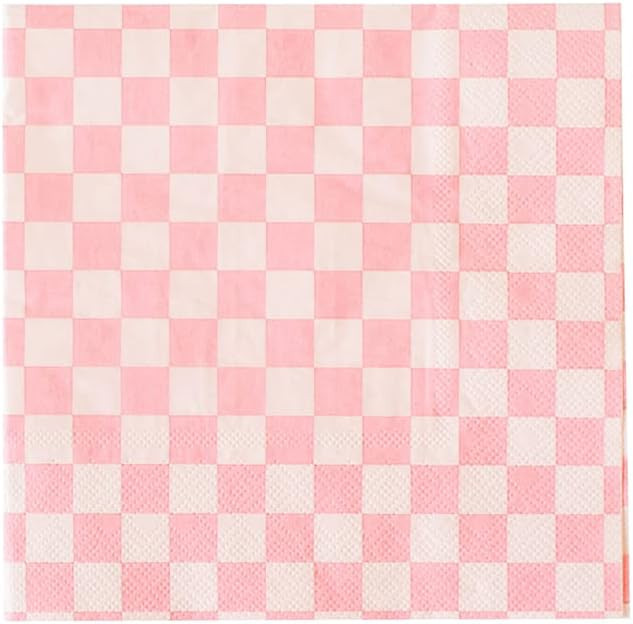 Jollity & Co Check It! Cocktail Napkins - Party Napkins in Tickle Me Pink - Pack of 20 Cocktail N... | Amazon (US)