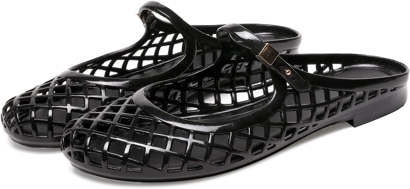 Clear Jelly Slide Sandals for Women Slip On Closed Round Toe Mesh Hollow Flat Mary Jane Mules Bea... | Amazon (US)