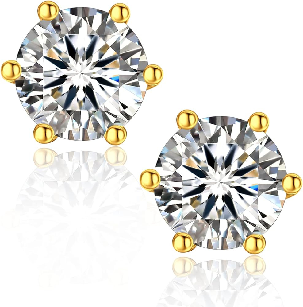 MomentWish 14K Gold Stud Earrings, Birthday Gifts for Wife, 1-2Carat Moissanite Earrings for Wome... | Amazon (US)