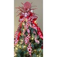 Candy Cane Tree Topper, Red, White, Stripes, Candies, Polka Dots, Glitter Branches, Christmas Decorations | Etsy (US)