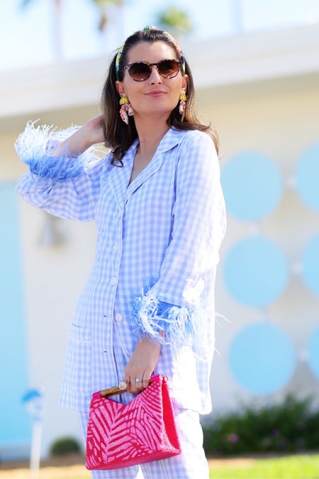 Party PJs call for Party Accessories, am I right? Shrimp 🍤 cocktail earrings (under $50) + a palm leaf clutch (on sale!) seem just right. Gingham pajamas are on sale too!

#LTKitbag #LTKunder50 #LTKover40