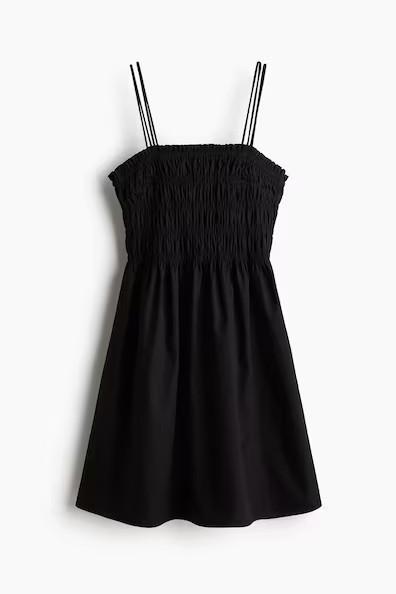 H & M - Smocked-Bodice Cotton Dress - Black | H&M (US + CA)