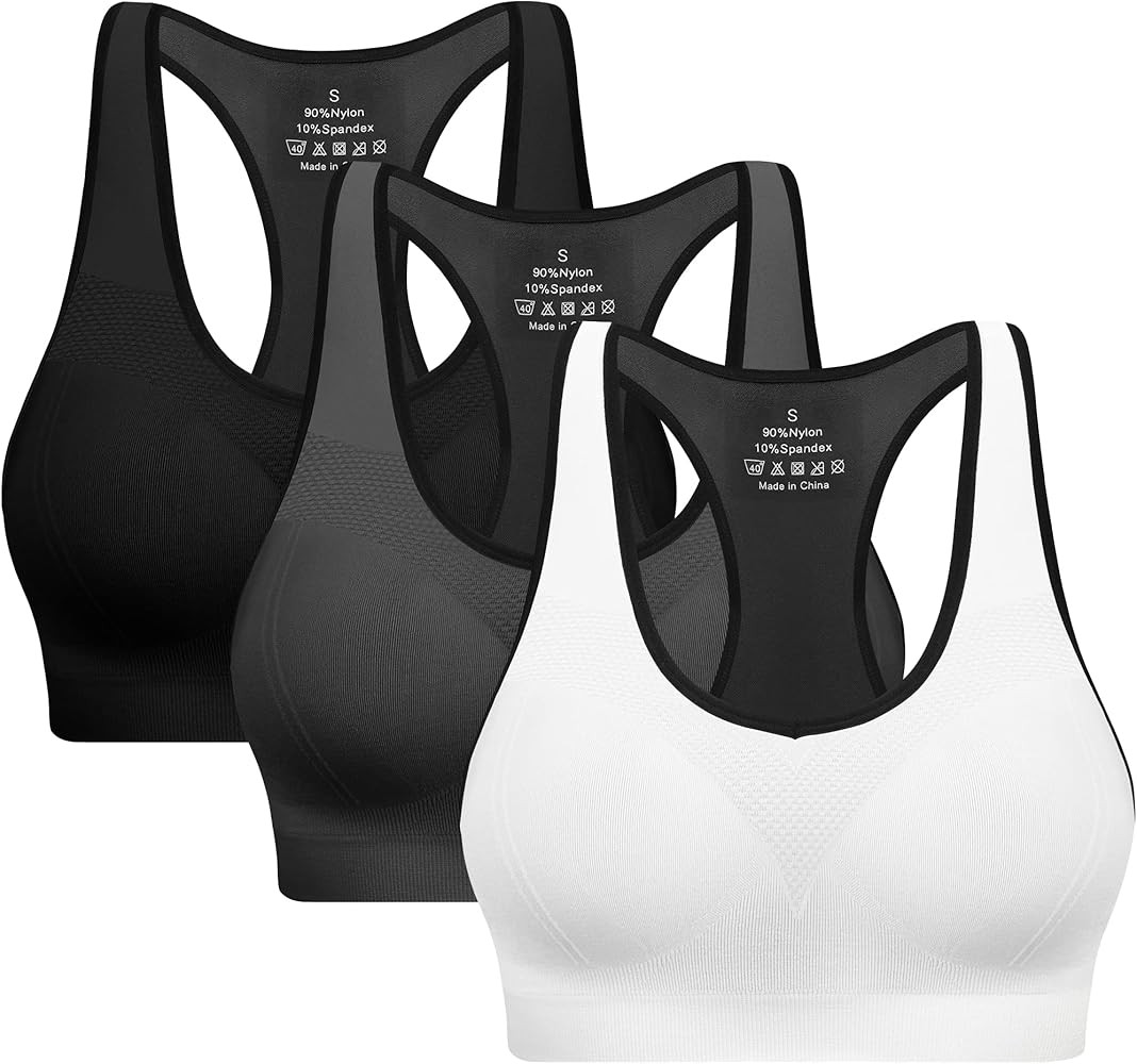 Racerback Sports Bras for Women with Pads - High Impact Athletic Tank Tops for Yoga and Workout | Amazon (US)