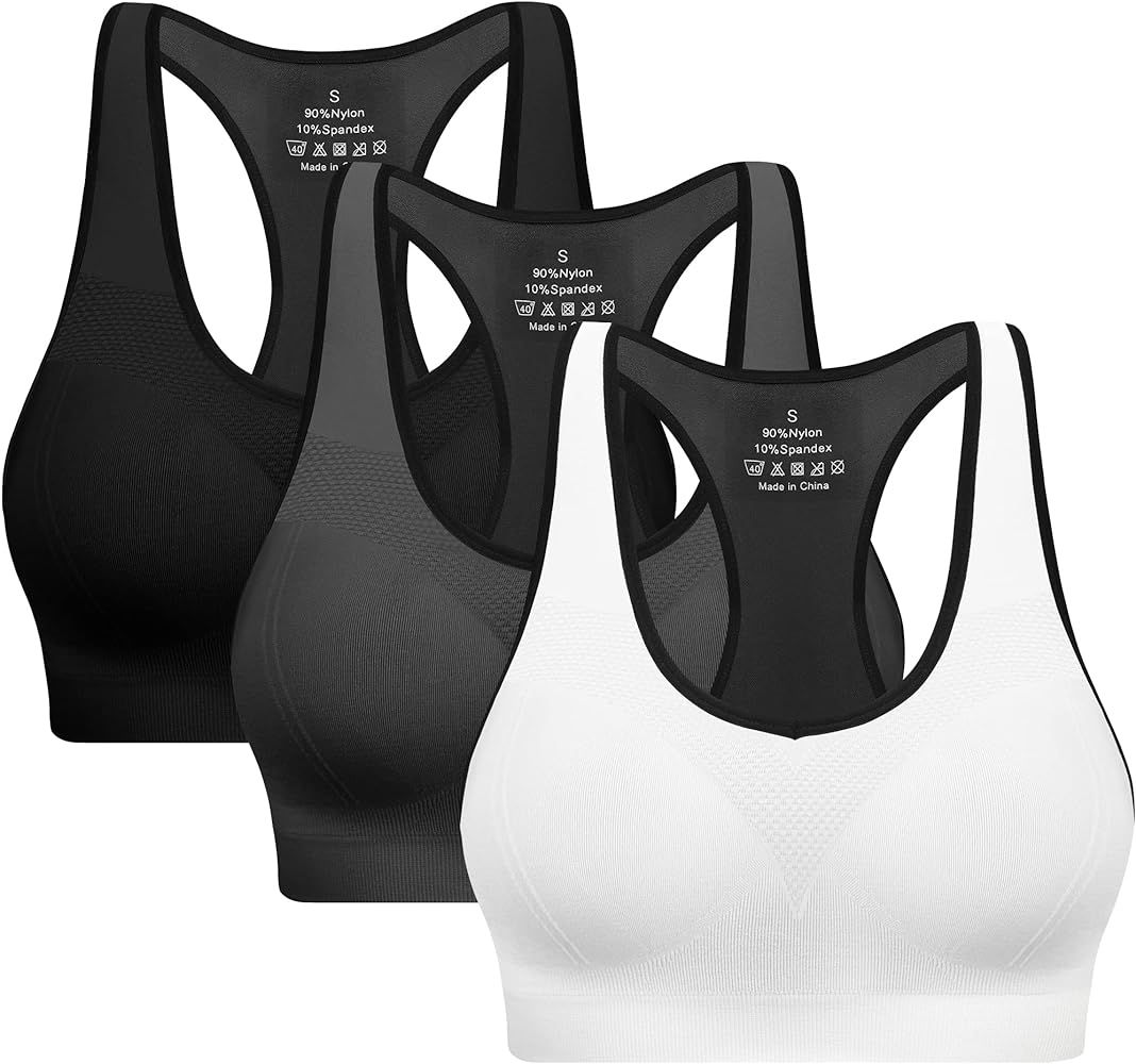 Racerback Sports Bras for Women with Pads - High Impact Athletic Tank Tops for Yoga and Workout | Amazon (US)