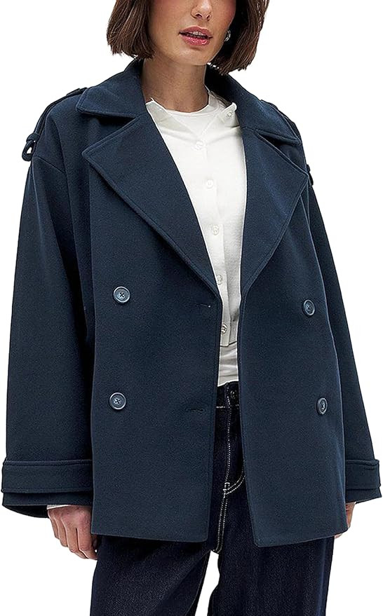 Majdan Women's Oversized Double Breasted Short Peacoat Warm Wool Blend Winter Coat with Pockets | Amazon (US)