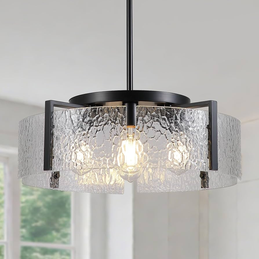 Black Chandelier for Dining Room Light Fixture, 5-Light Glass Entryway Light Fixture, Adjustable ... | Amazon (US)