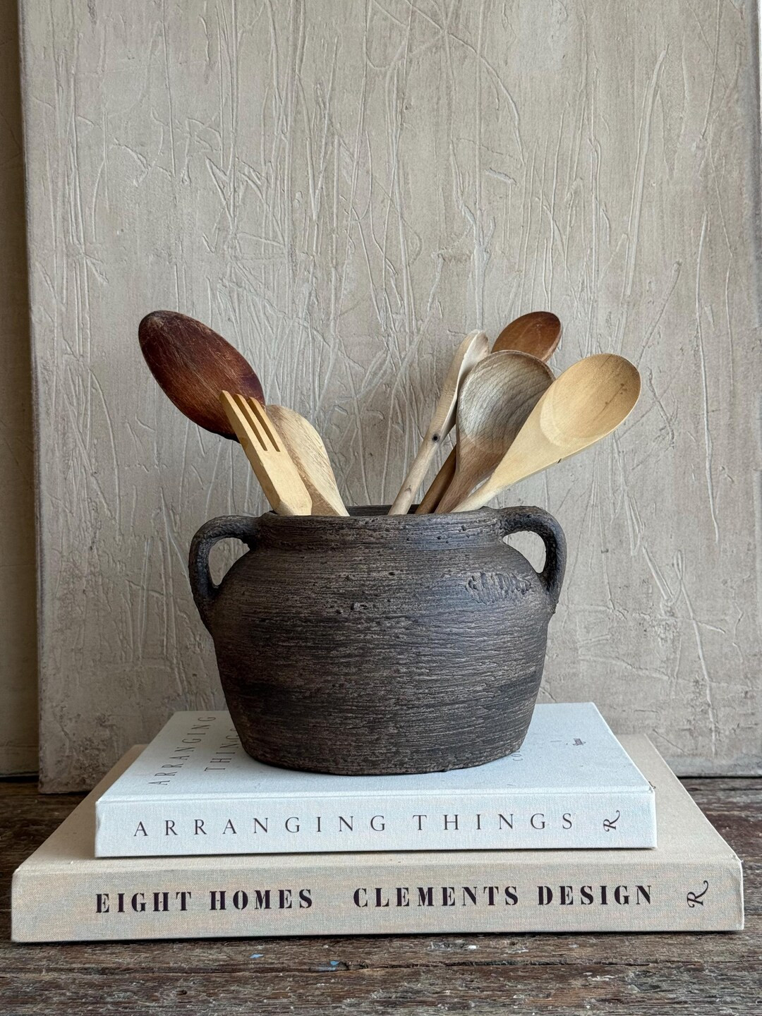 Black Distressed Rustic Vase, 8.5'' Wide, Rustic Artisan Vase, Vase, Hand Painted Vase, Stone Tex... | Etsy (US)