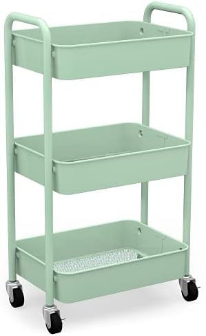 CAXXA 3-Tier Rolling Metal Storage Organizer - Mobile Utility Cart, Kitchen Cart with Caster Wheels  | Amazon (US)