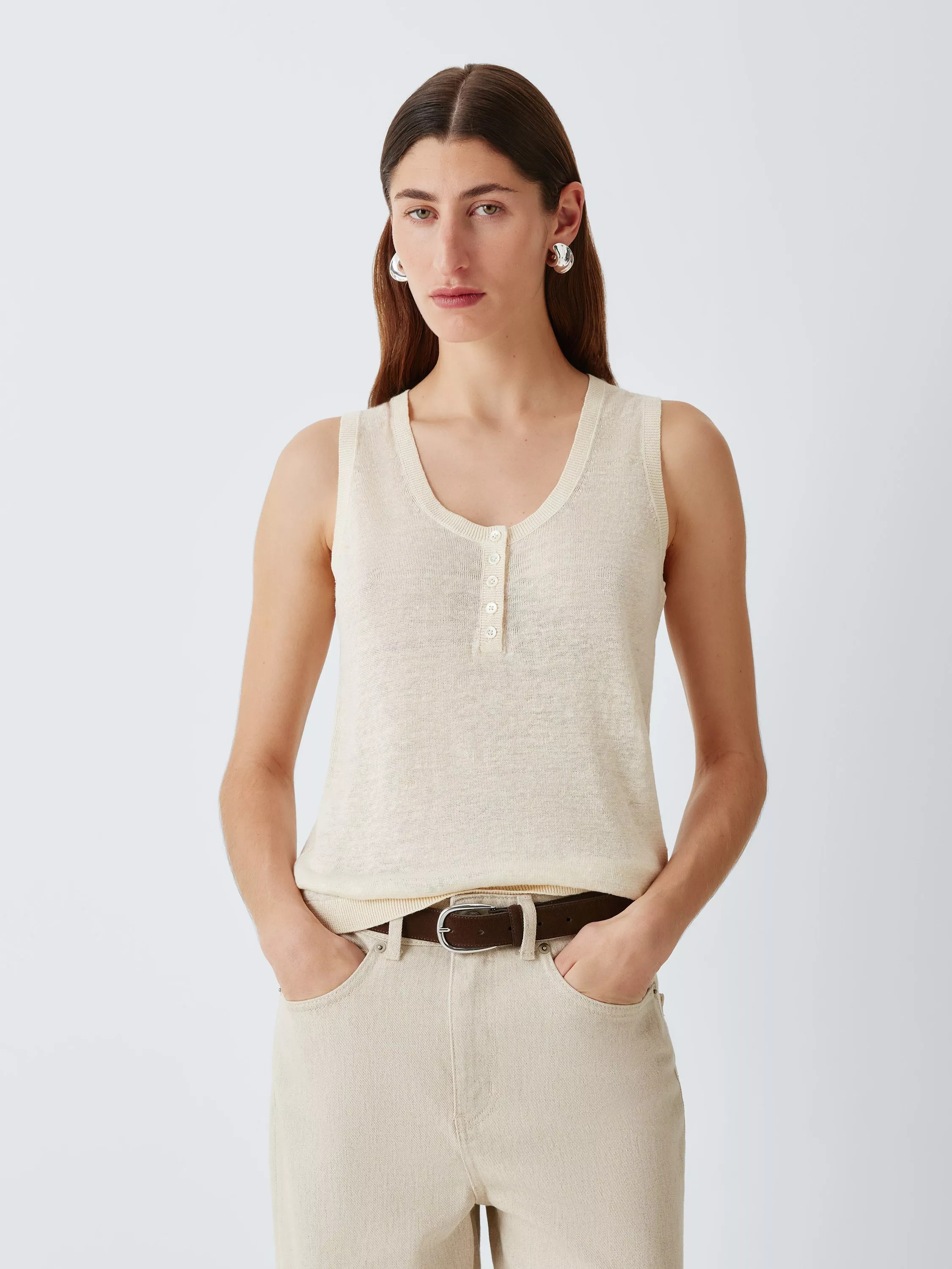 John Lewis Scoop Neck Linen Tank Top | John Lewis (UK)