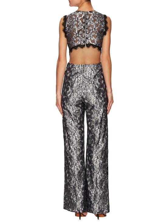 Alexis Black Lace Wide-Leg Jumpsuit with Silver Base | Poshmark
