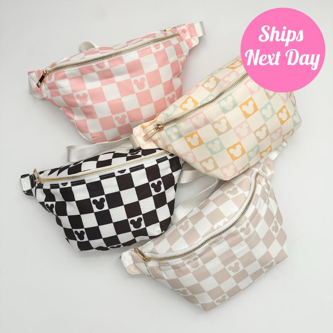 Jumbo Fanny Pack; Disney Black and White Check, Nylon, Disneyland Accessory, Colored Checkered, B... | Etsy (US)