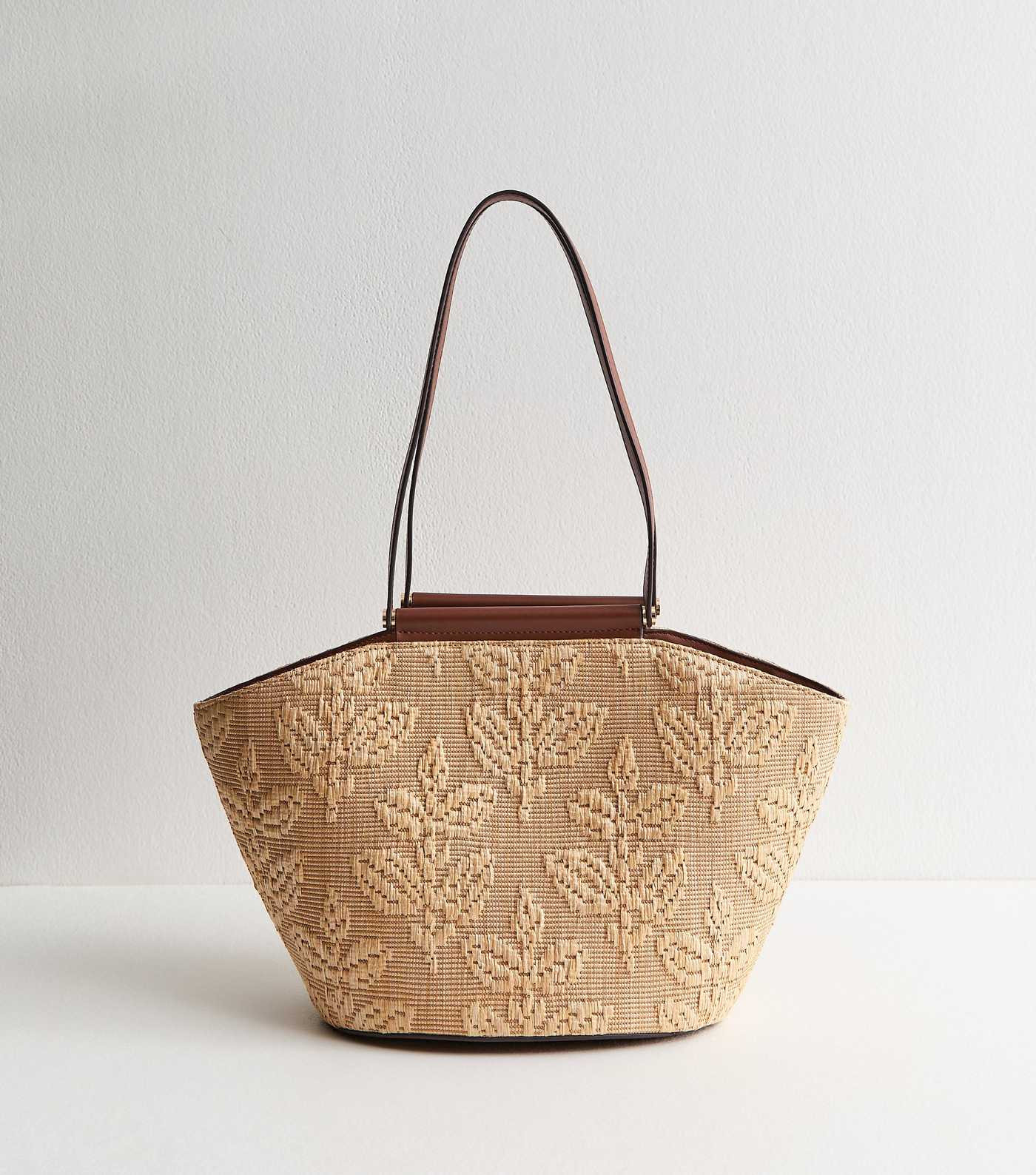 Stone Floral Raffia Look Tote Bag | New Look | New Look (UK)