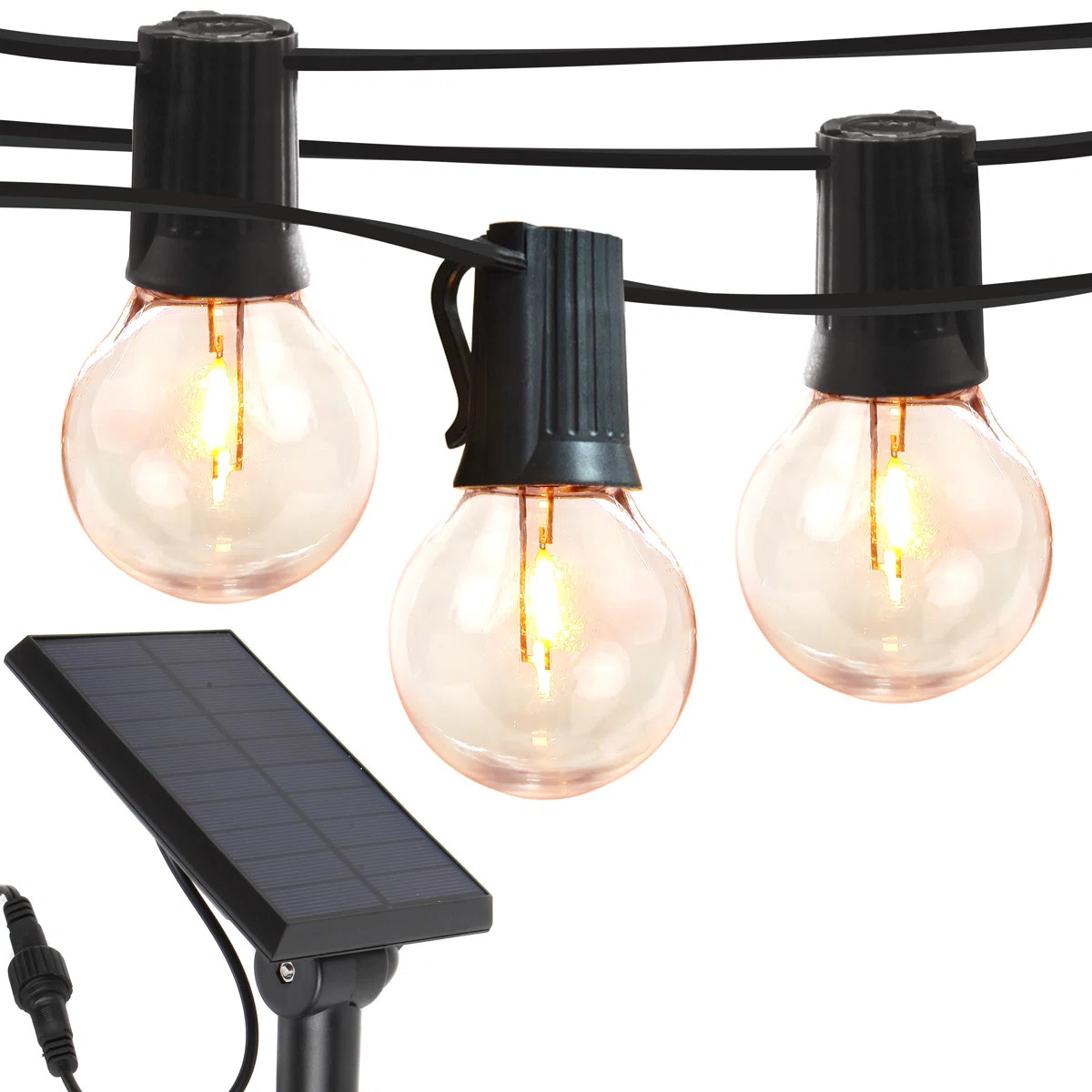 Ambience Pro 27 ft. Solar-Powered Outdoor LED String Lights with 12 Soft White G45 Bulbs, Weather... | Wayfair North America