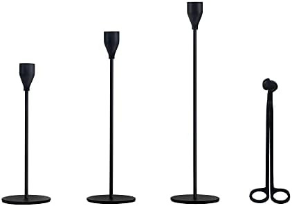 MILACHEL Black Candlestick Holders for Table Centerpiece Set of 3 Includes Wick Trimmer - Home Decor | Amazon (US)