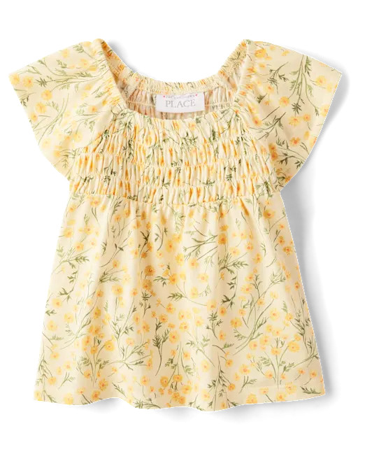 Toddler Girls Floral Smocked Flutter Top - yellow | The Children's Place