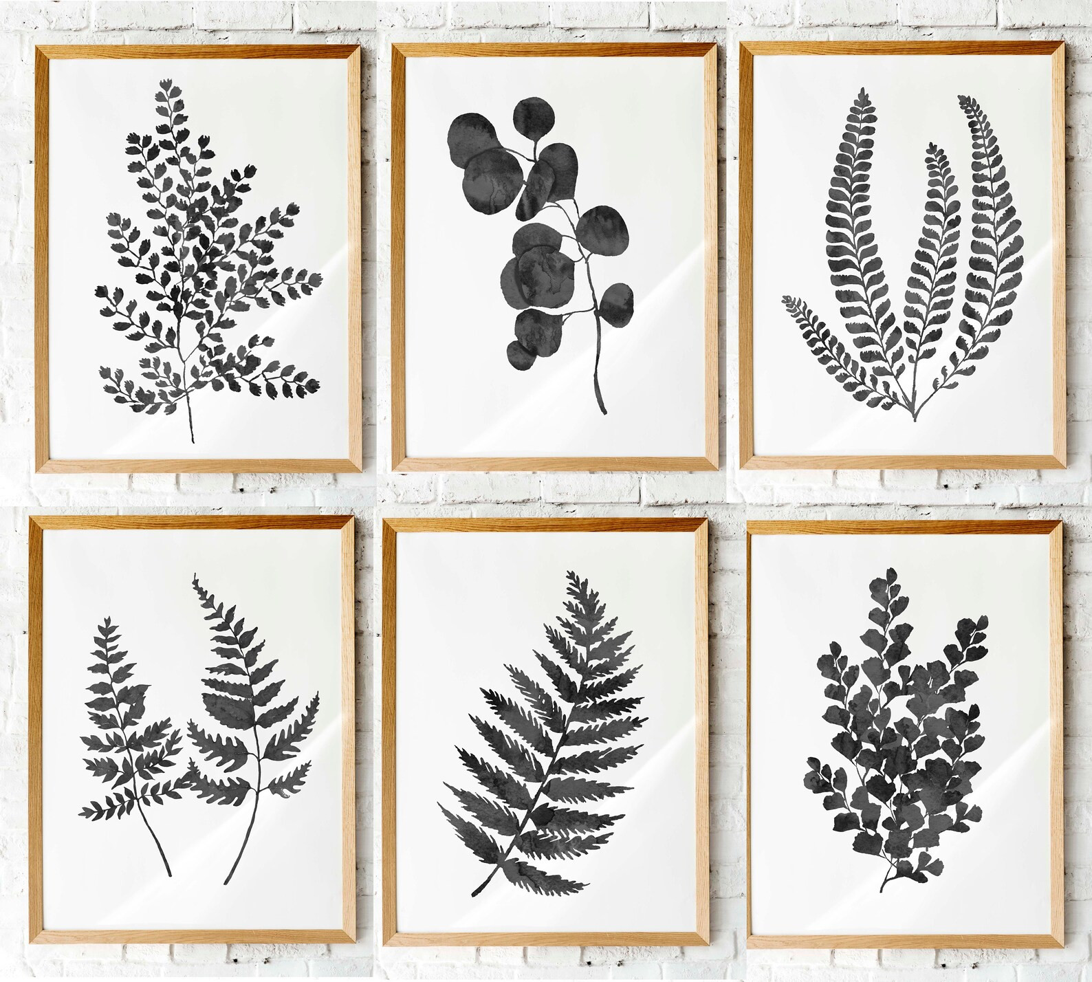Fern Prints Printable Art Set of 6 Watercolor Black Ink Fern Leaf Prints - Etsy | Etsy (US)