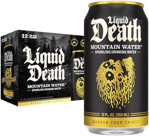 Liquid Death Sparkling Mountain Water, Real Mountain Source, Ice-Cold Cans, Infinitely Recyclable... | Amazon (US)