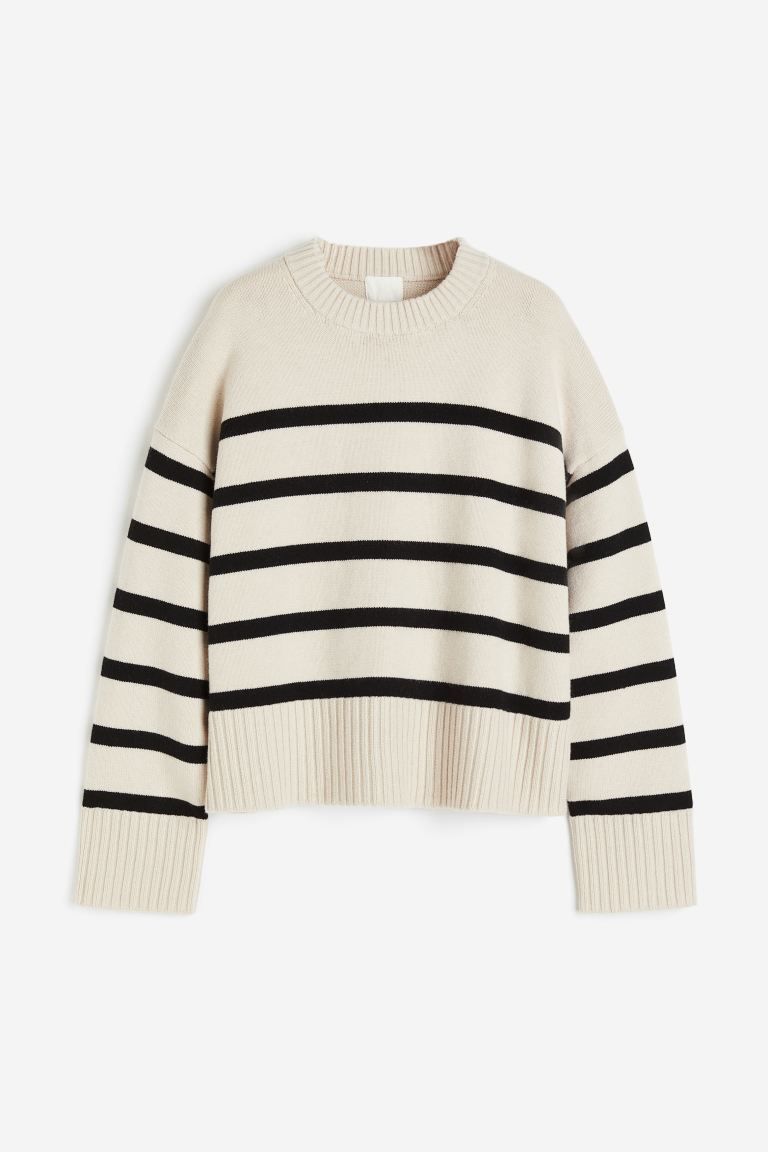 Loose Fit Sweater - Light beige/striped - Ladies | H&M US | H&M (US + CA)