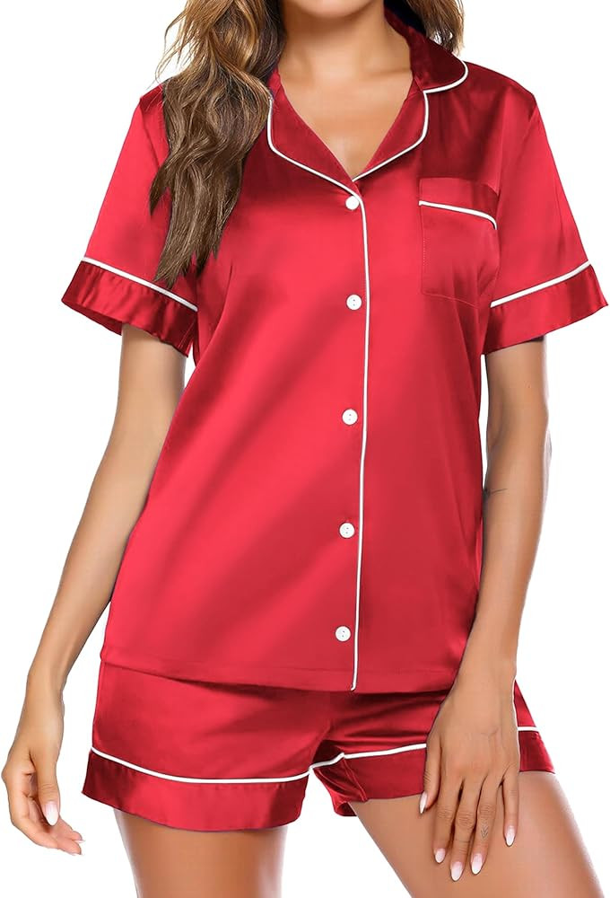 Ekouaer Pajamas for Women Set Silk Satin Pjs Button Down Sleepwear Summer Loungewear Top and Shor... | Amazon (US)