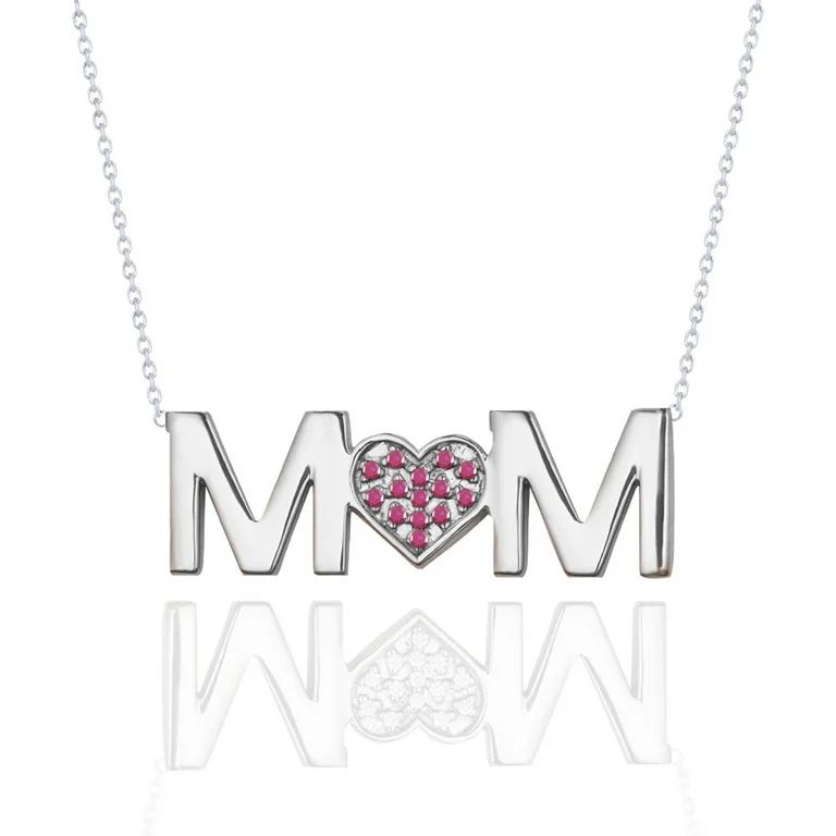 JeenMata MOM Pendant Necklace - Strong Red Stone - July Birthstone in 18K White Gold over Sterlin... | Walmart (US)
