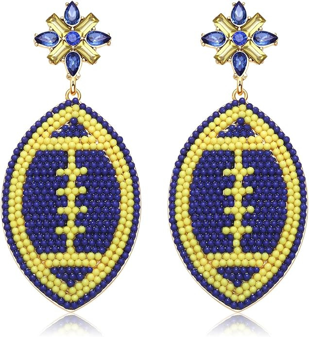 Beaded Football Earrings for Women Rhinestone Beads Game Day Earrings Sports Team Dangle Earrings... | Amazon (US)