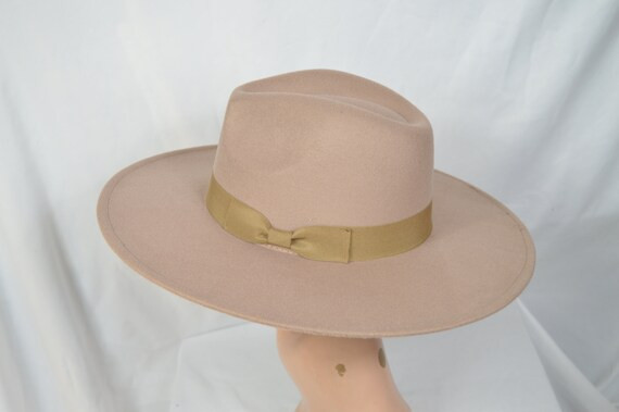 SALE!!! Light Taupe Vegan Felt 4 Inch Stiff Flat Brim Rancher Hat /  Stiff Flat Wide Brim Faux Fe... | Etsy (US)
