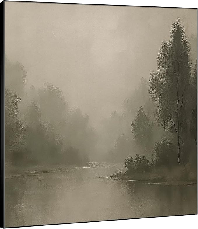 SIGNWIN 60"x60" Extra Large Framed Wall Art Misty River Landscape in Soft Gray Tones Illustration... | Amazon (US)